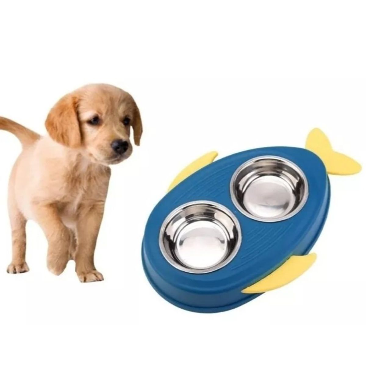 GENERICO - Plato Doble Para Mascotas Con Diseño Perro Gato Azul