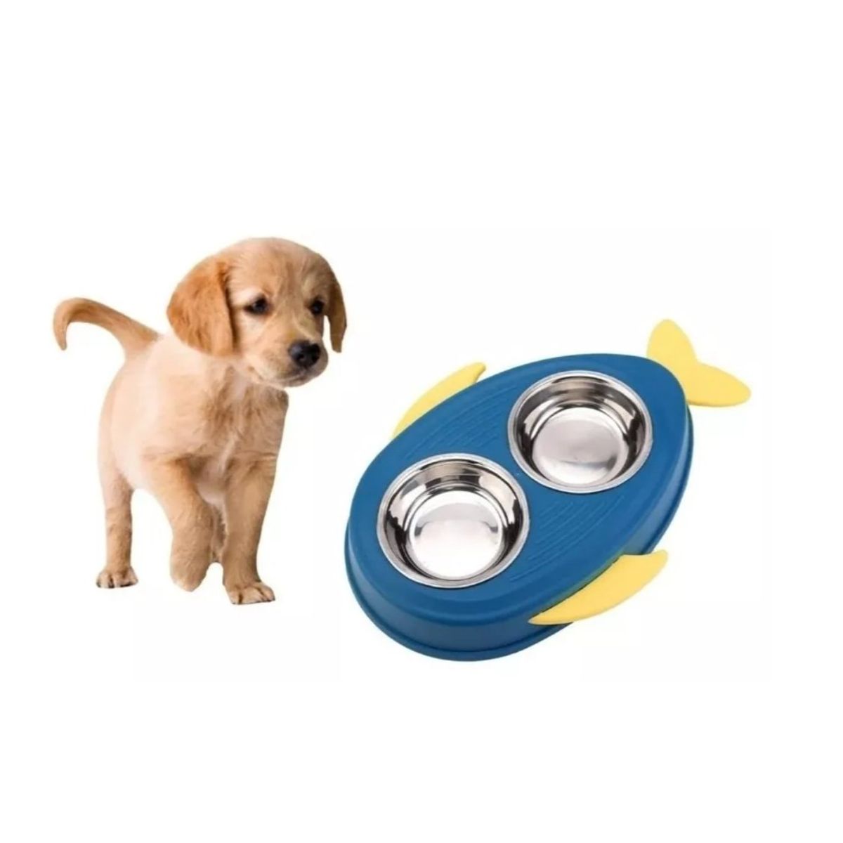 GENERICO - Plato Doble Para Mascotas Con Diseño Perro Gato Azul