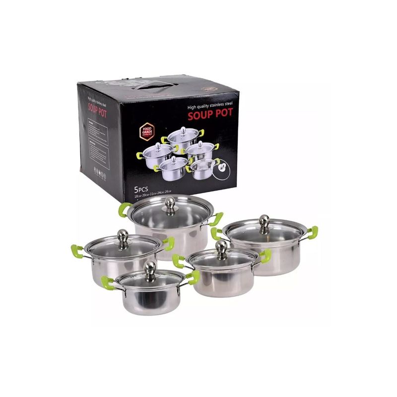 GENERICO - Juego De Ollas 16-18-20-22-24cm 10P Inox Manilla Verde