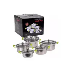 GENERICO - Juego De Ollas 16-18-20-22-24cm 10P Inox Manilla Verde