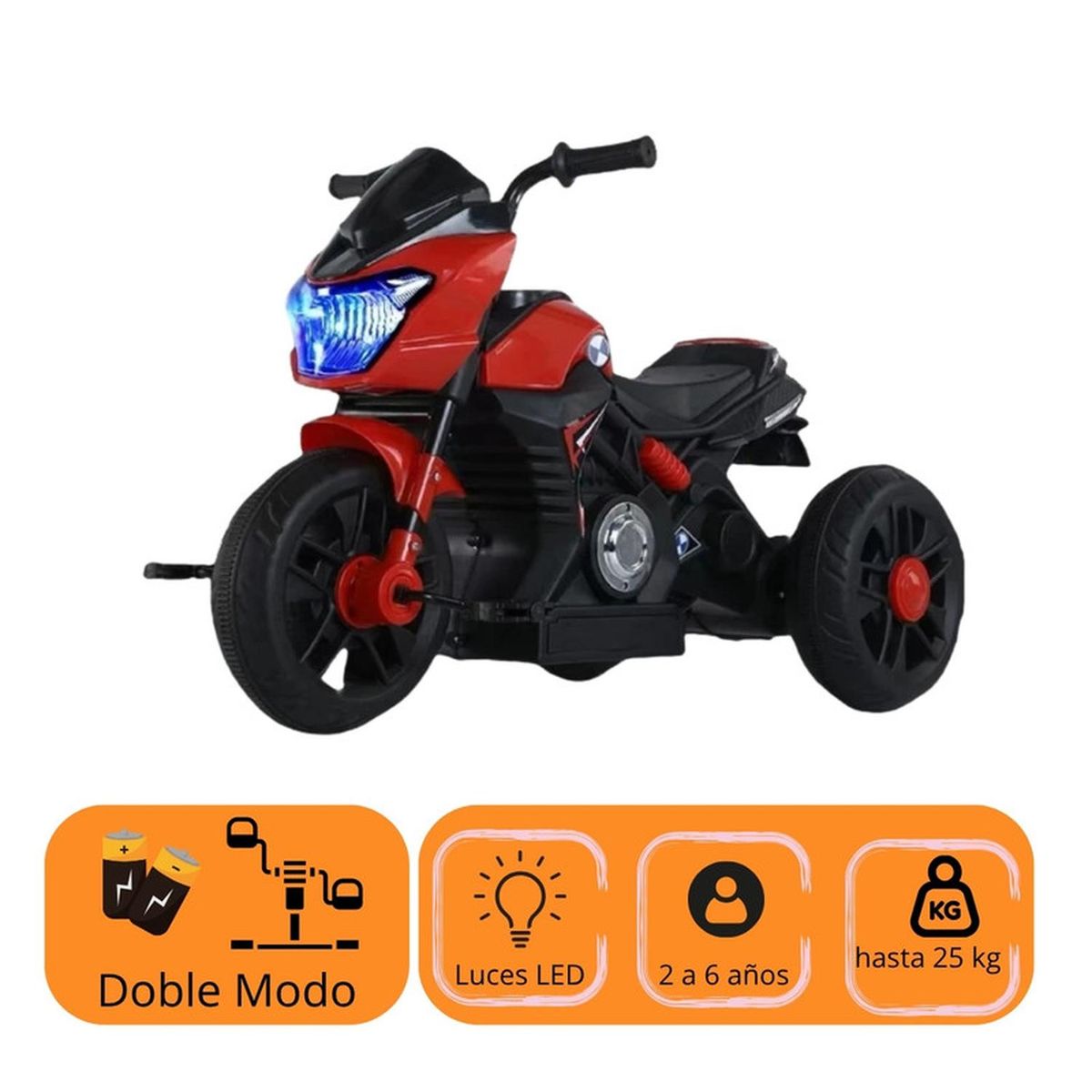 AUCKLAND OUTDOOR - Moto Niño Antivuelco A Bateria Recargable Luz Y Sonido Red