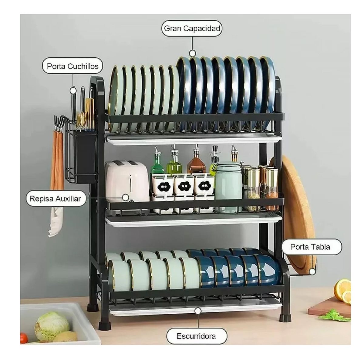 GENERICO - Secador Escurridor De Loza Platos 3 Niveles