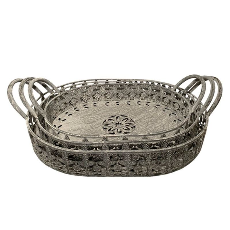 BRIC - Set 3 Bandejas Metal Flores.