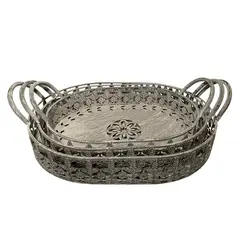 BRIC - Set 3 Bandejas Metal Flores.
