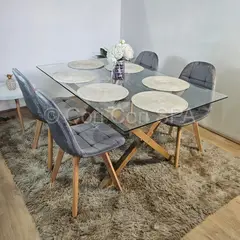 CORI CORI - Juego de Comedor Medlock 140x90cm + 4 Sillas Capitonne Velvet Gris