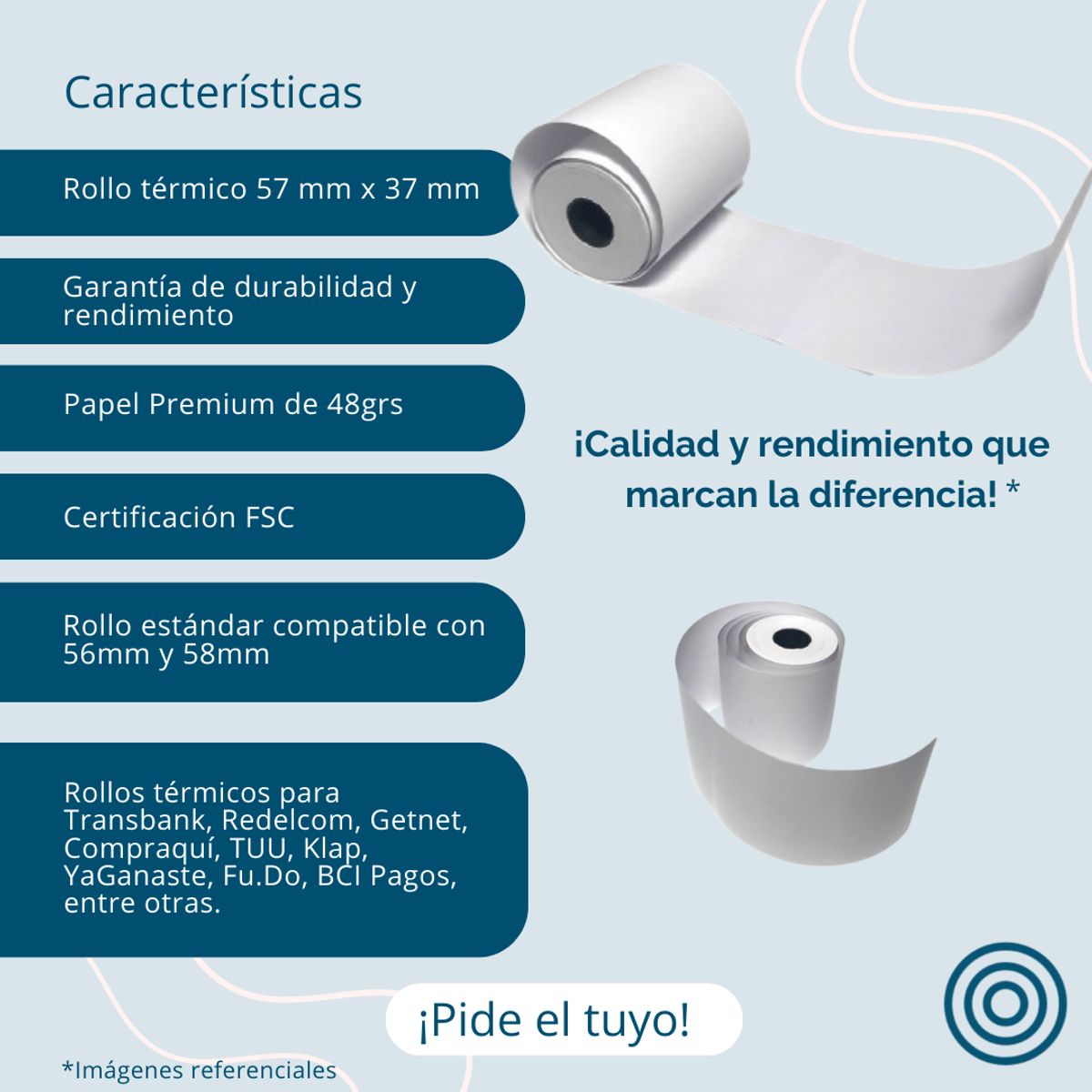 ROLLITOS - Papel Térmico 90 Rollos 57mm x 17m Compraqui Klap Transbank