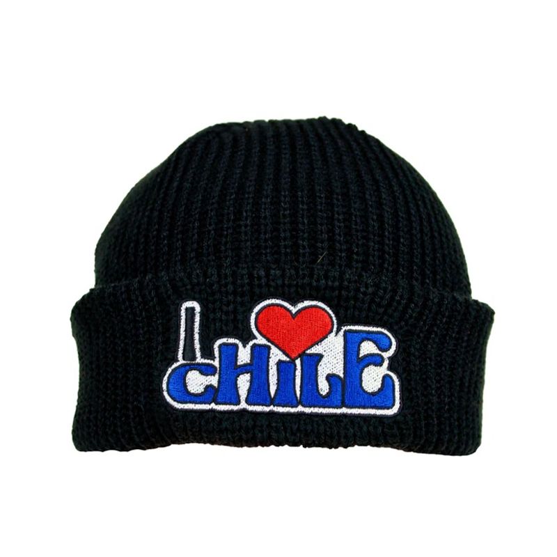 OEM - Gorro Beanie Negro I LOVE CHILE_.
