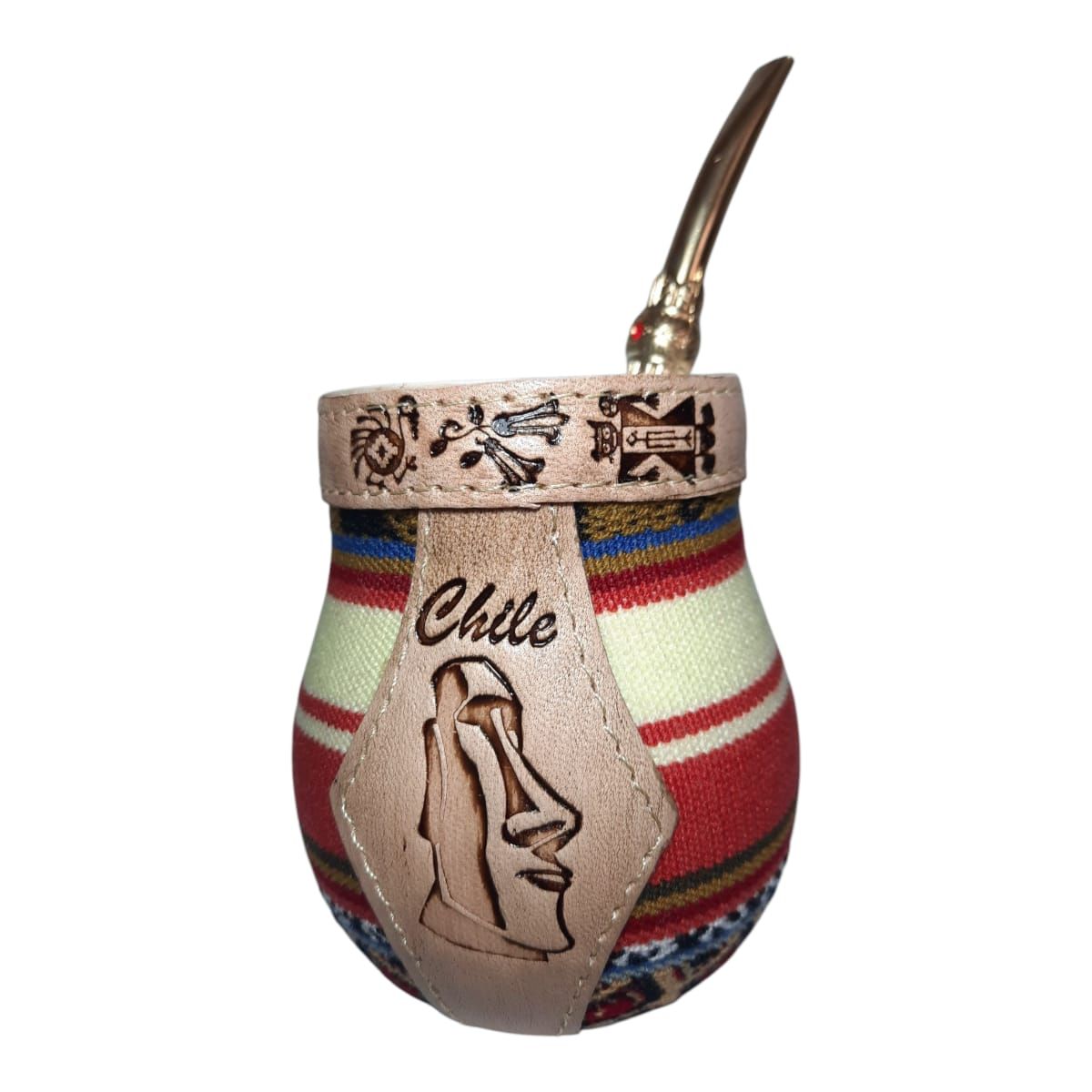 GENERICO - Mate Cerámica Con Aguayo Y Cuero Mediano + Bombilla