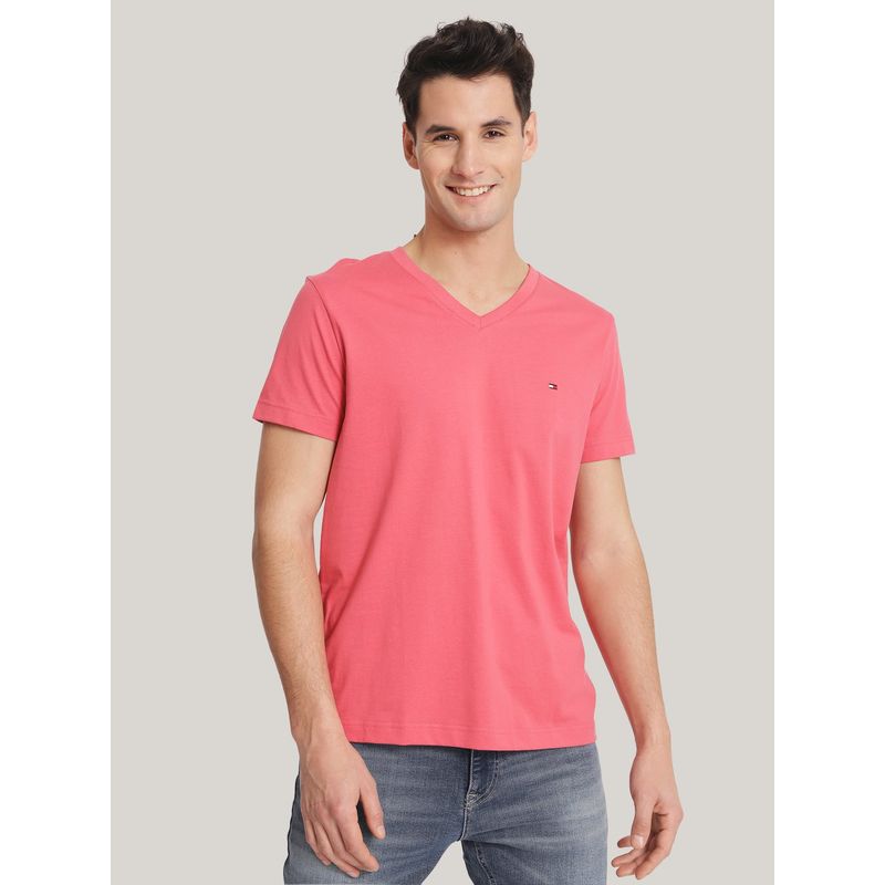 TOMMY HILFIGER - Polera Essential Cotton V-Neck Rosado Tommy Hilfiger
