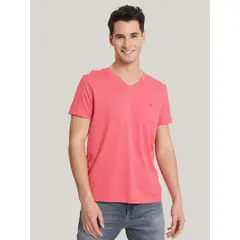 TOMMY HILFIGER - Polera Essential Cotton V-Neck Rosado