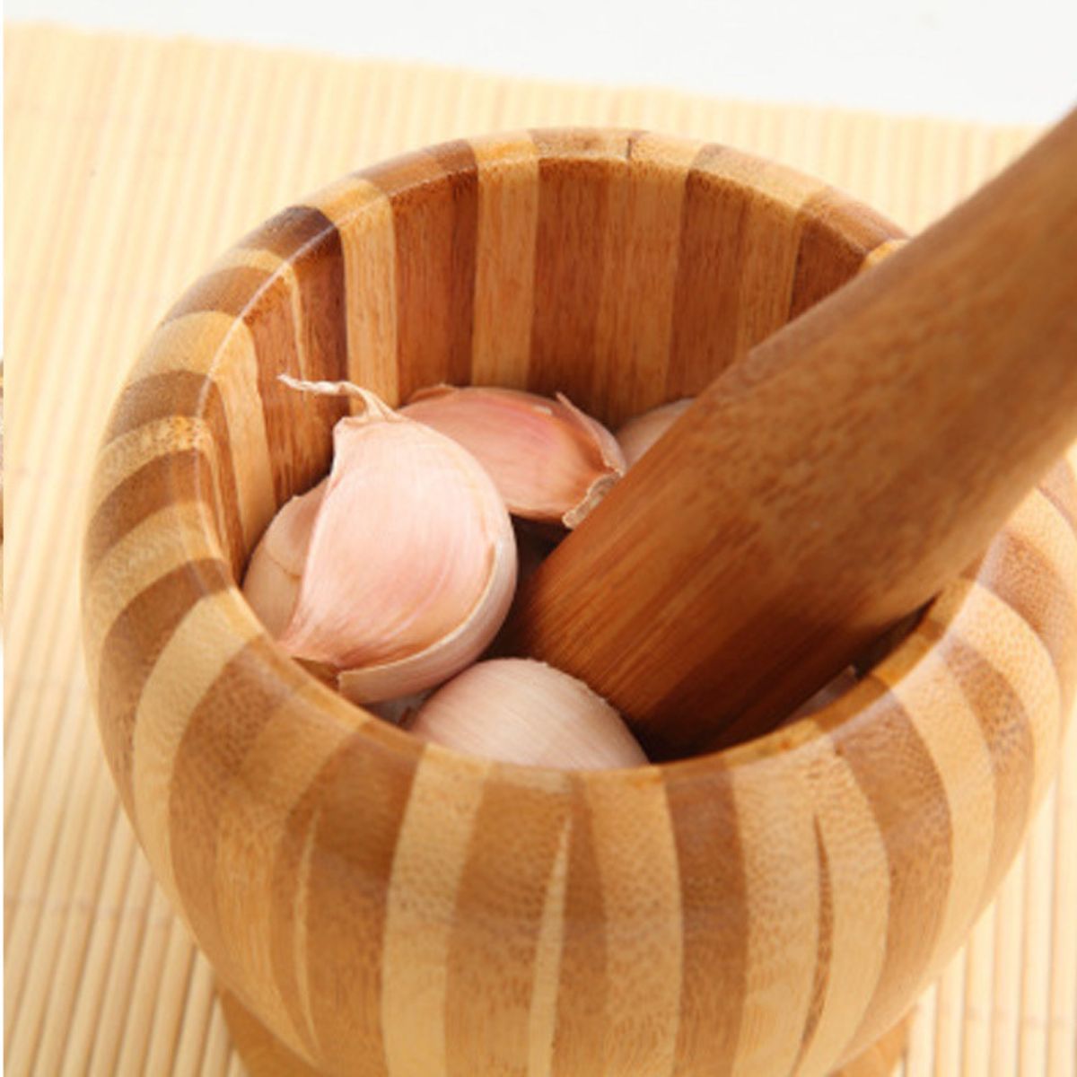 CRUSEC - Mortero De Bambú Molinillo Manual Especias Ajo