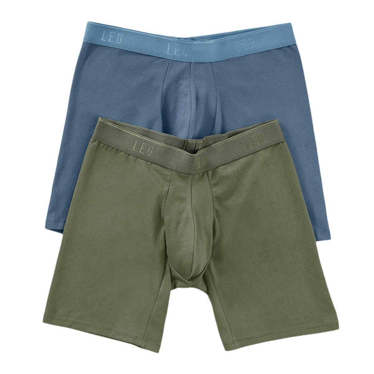 LEO - Pack x2 bóxers largos ajustado en algodón 33253X2 Azul / Verde