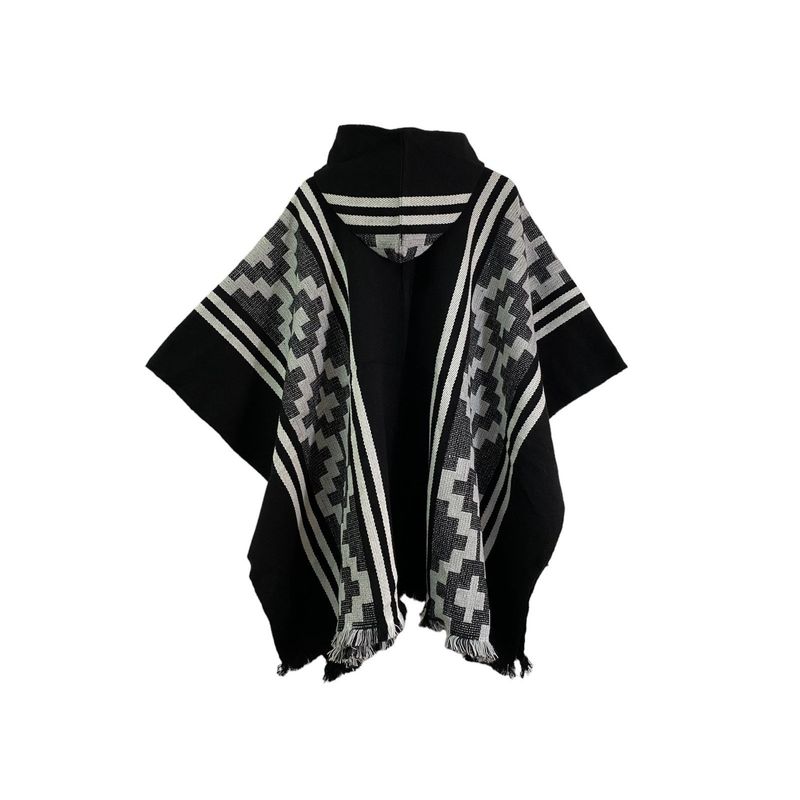 GENERICO - Poncho Con Lana De Alpaca Diseño Tradicional Mapuche