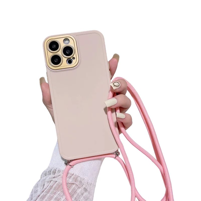 GENERICO - Carcasa iPhone 14 color rosa con Correa