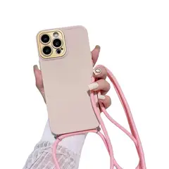 GENERICO - Carcasa iPhone 14 color rosa con Correa