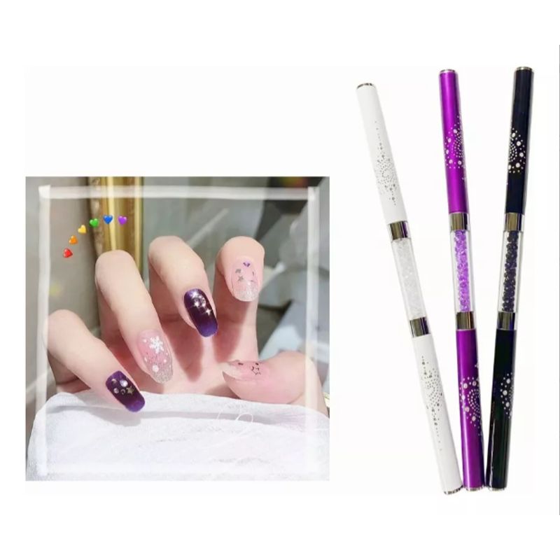 GENERICO - Set De 3 Pinceles Metálicos Dobles Para Uñas Gel Y Acrilicas