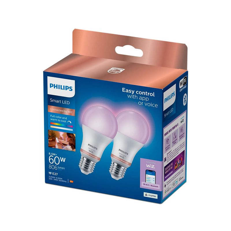 PHILIPS SMART - Set de 2x Ampolletas Philips Smart Multicolor 60W A60 E27