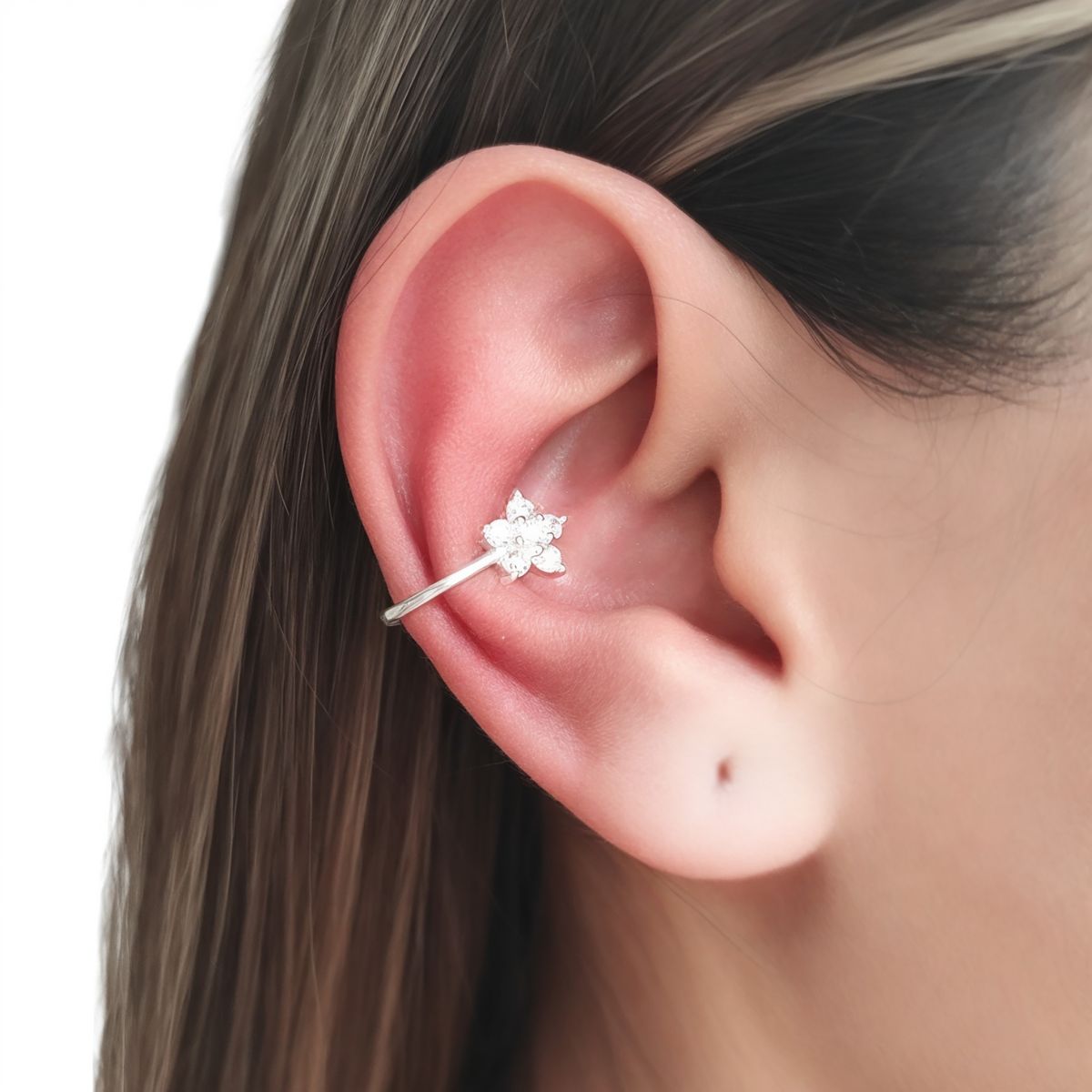 COGGIOLA - Aro Ear Cuff Roseta Circón Blanco Plata Fina 925