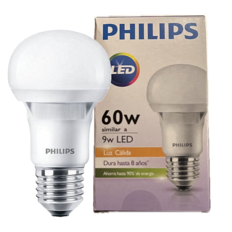 PHILIPS - Ampolleta Philips 9W reemplaza a 60w  Luz Calida 650 Lm