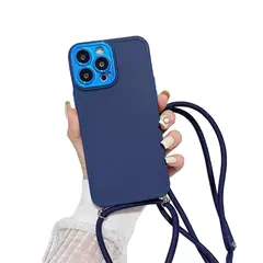 GENERICO - Carcasa iPhone 14 PRO MAX, color azul con Correa.