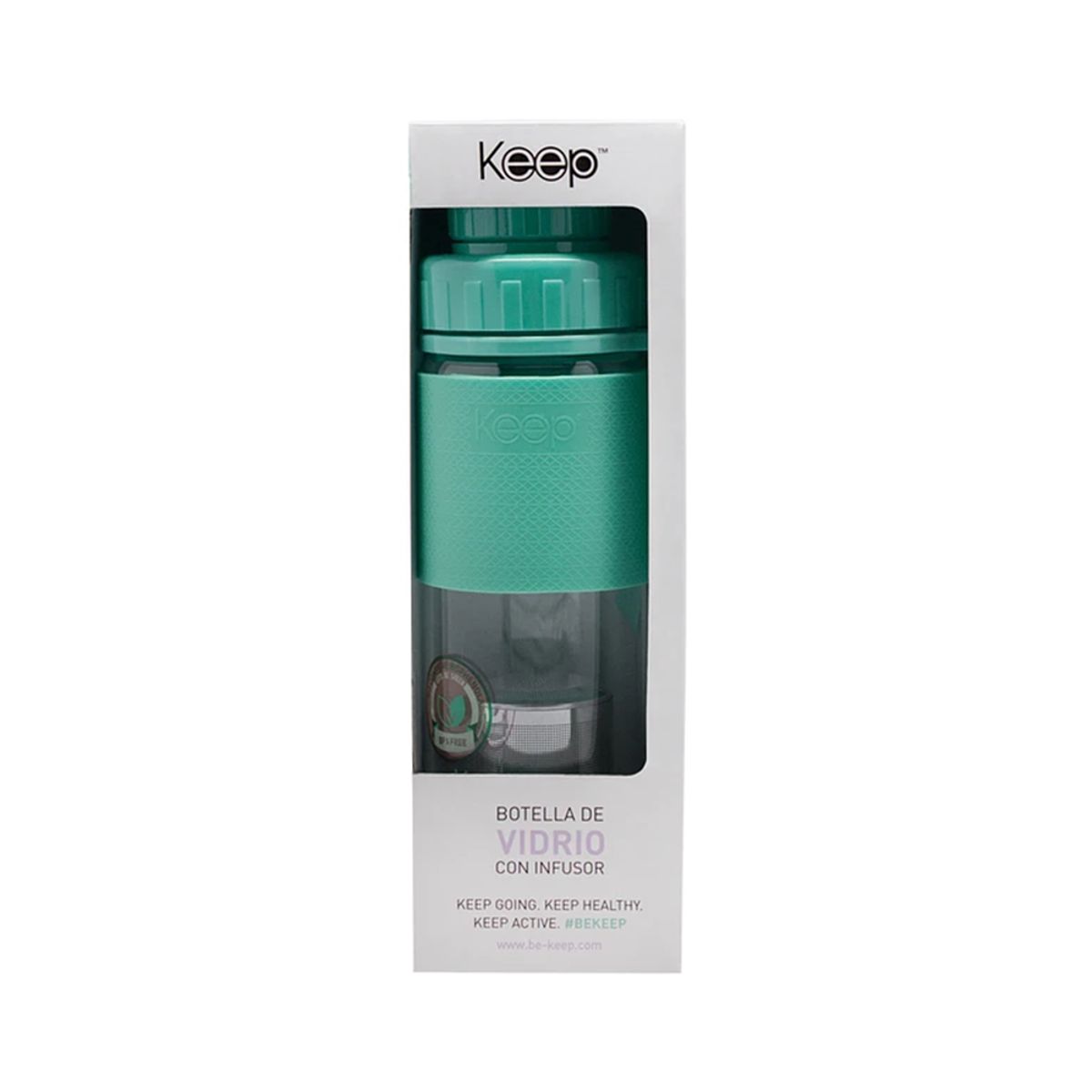 KEEP TITANIO - Botella De Vidrio Con Infusor Té Hierbas 410ml Keep Turquesa