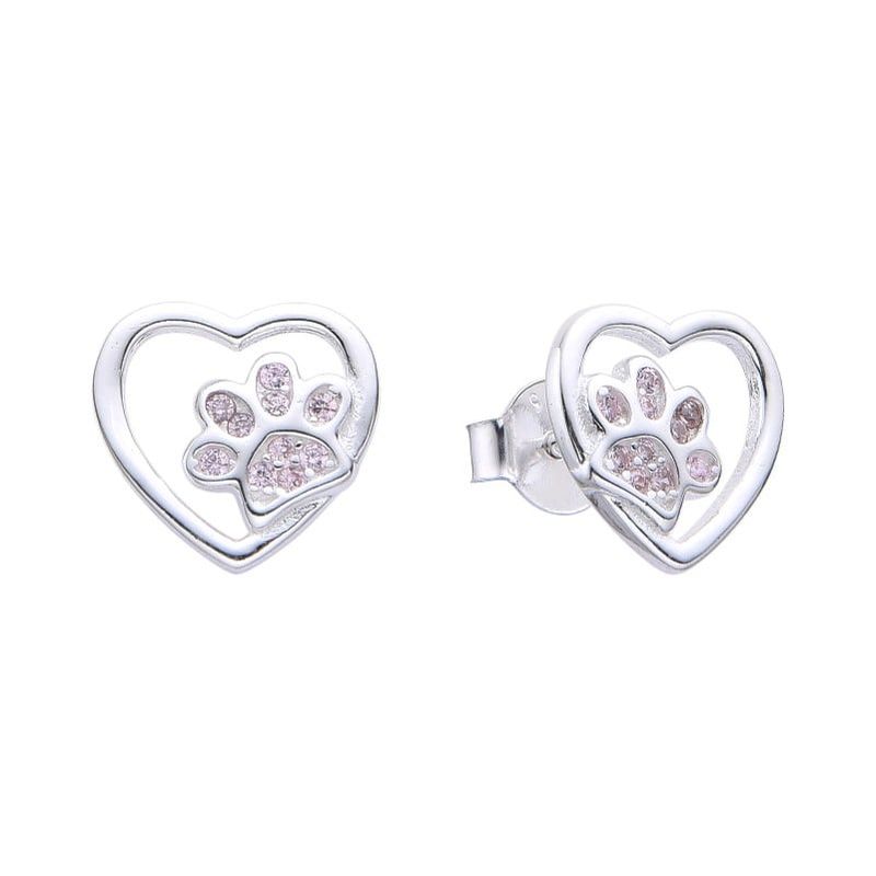 ANDREA COGGIOLA JOYAS - Aros Corazón Huella Circón Rosado Plata Fina 925