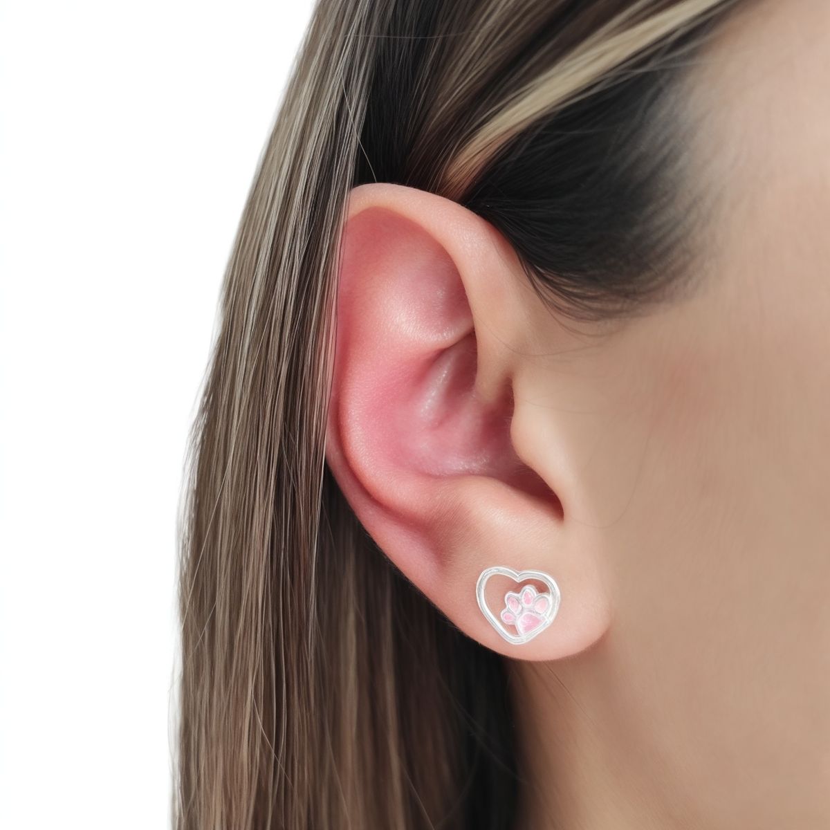 COGGIOLA - Aros Corazón Huella Circón Rosado Plata Fina 925