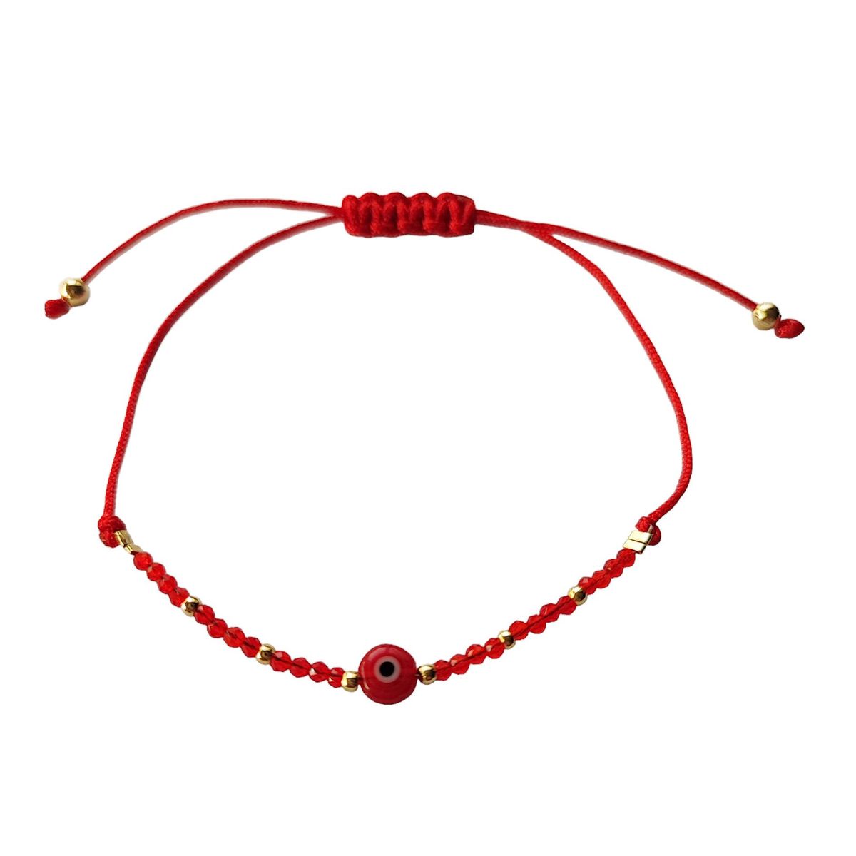 COGGIOLA - Pulsera Cristales Rojo Ojo Turco Enchapado Oro 18K Cordón Rojo