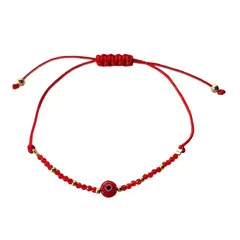 ANDREA COGGIOLA JOYAS - Pulsera Cristales Rojo Ojo Turco Enchapado Oro 18K Cordón Rojo