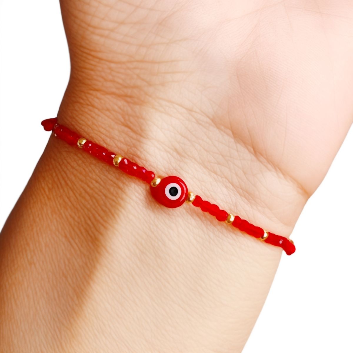 COGGIOLA - Pulsera Cristales Rojo Ojo Turco Enchapado Oro 18K Cordón Rojo