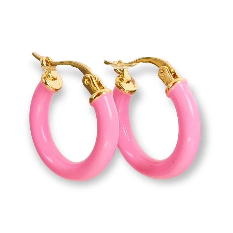 ELBAULDEJUMA - Argollas Hoop color rosa sakura brillantes pendientes chapado oro 18kl