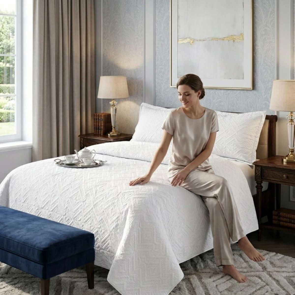 GENERICO - Quilt de Verano Transpirable, Ligero y Elegante plaza y media