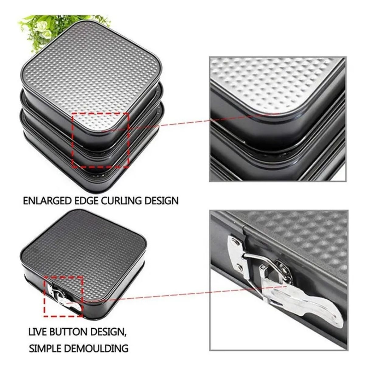 GENERICO - Set 5 Moldes Molde Cuadrado Antiadherente Torta Repostería