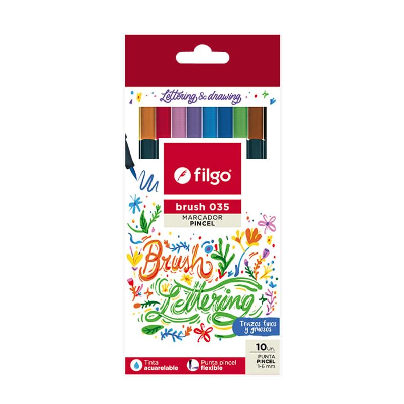 FILGO - Marcador Brush Pen 10 Colores Básicos