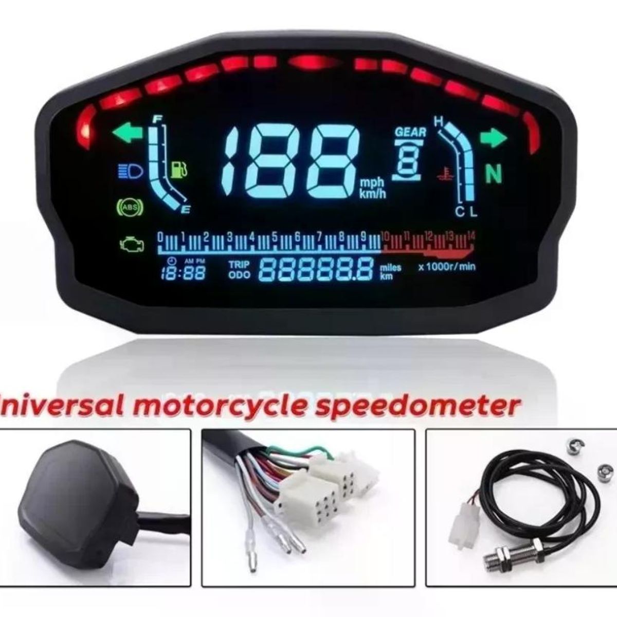 GENERICO - Medidor Velocidad Moto Pantalla Lcd Temperatura Agua Aceite