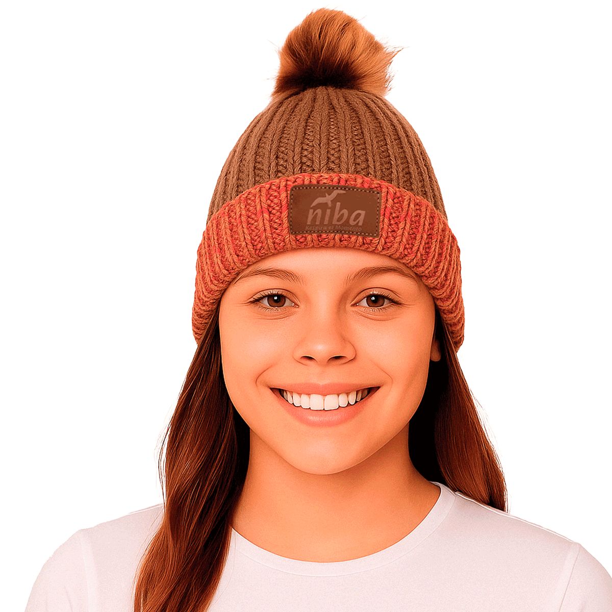 NIBA - Gorro Lana Enladrillado Ponpon Café Niba