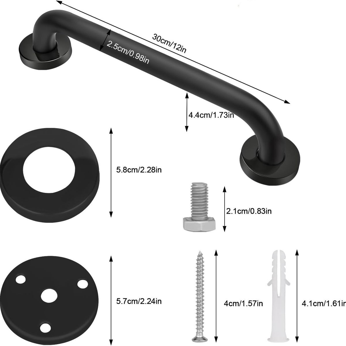 KUANGYE - Barra de seguridad para baño 30 cm negro mate