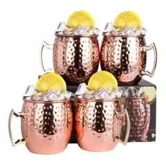 MUNDO MAGIA - Set 4 Vasos Cobre 550ml Premium Coctel Tragos