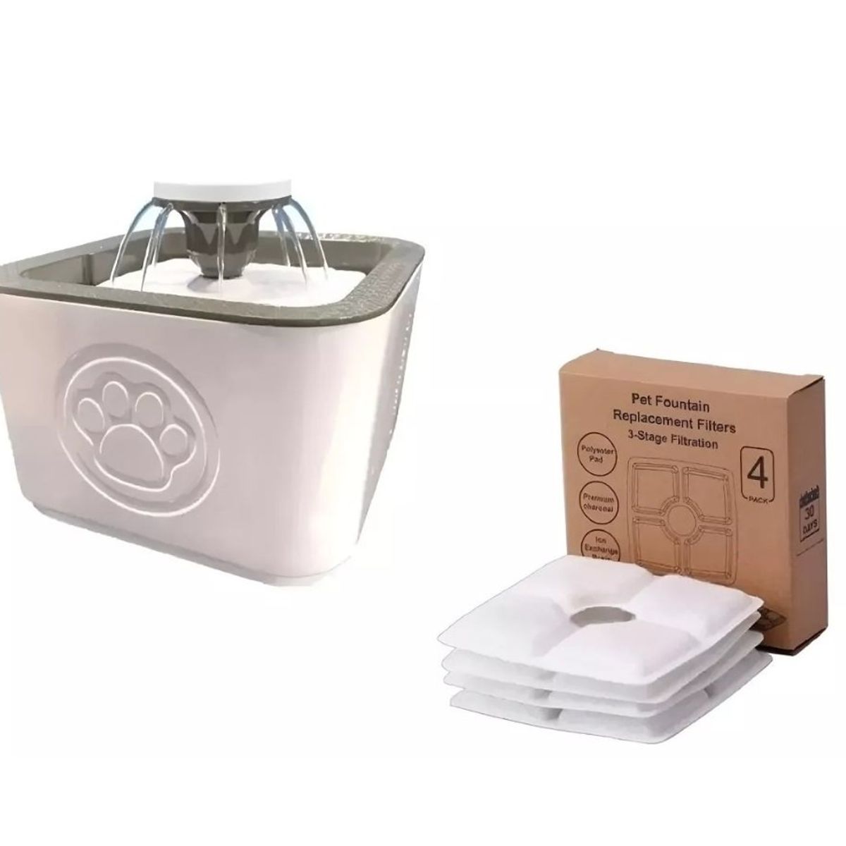 GENERICO - Bebedor Gatos Perros + 4 Filtros Para Bebedero  Blanco