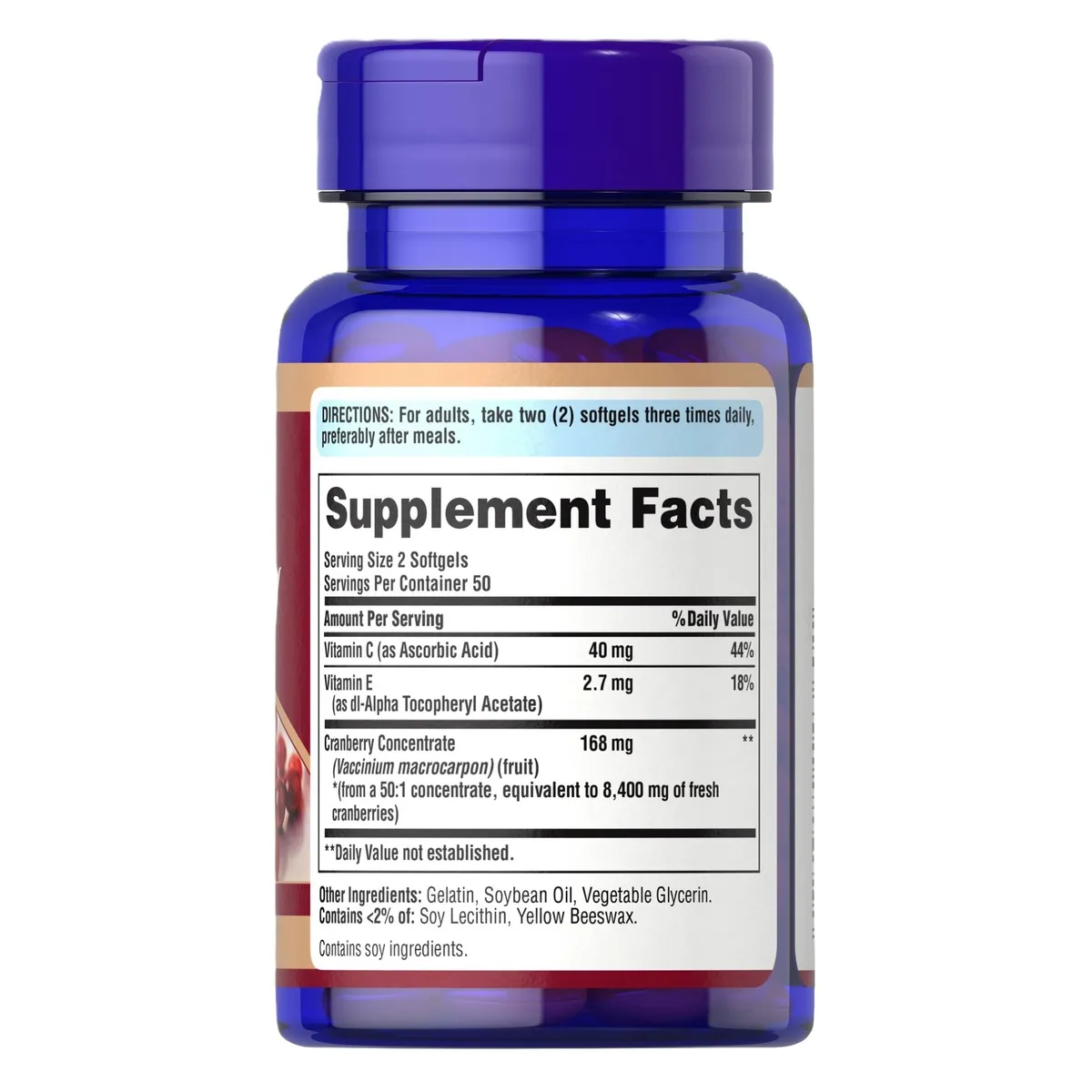 PURITANS PRIDE - Concentrado de Arándano 4200 mg 100 capsulas blandas