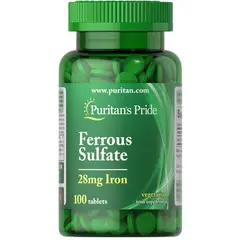 PURITANS PRIDE - Sulfato Ferosso (hierro) 28mg 100 Tabletas Vegana