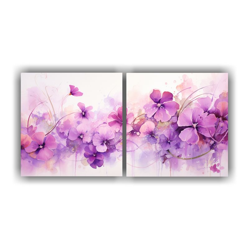 GENERICO - Pintura Abstracta Acuarela De Flores Violetas Y Rosas 160x80cm
