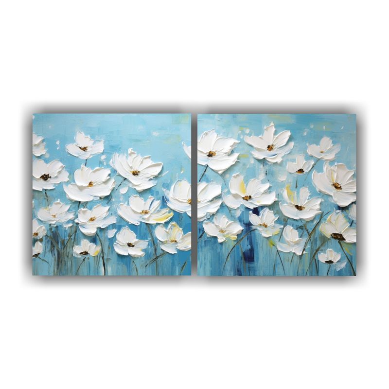 GENERICO - Pintura De Flores En Lienzo A White AND Turquoise Colors Art 160x80cm