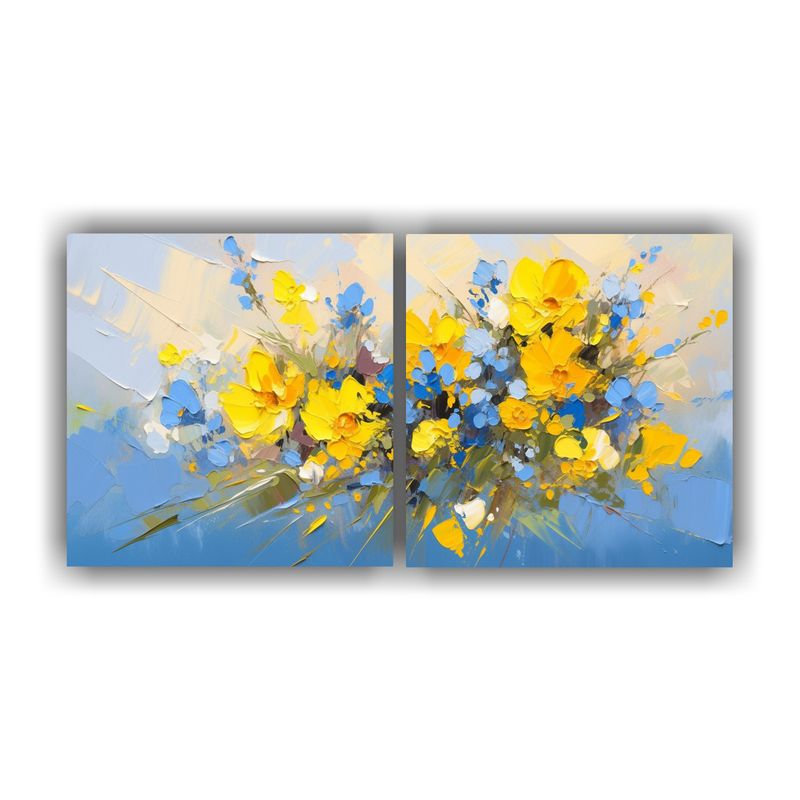 GENERICO - Cuadro Lienzos Vanguardia Comedor Amarillo Y Azul Flores Pin 160x80cm