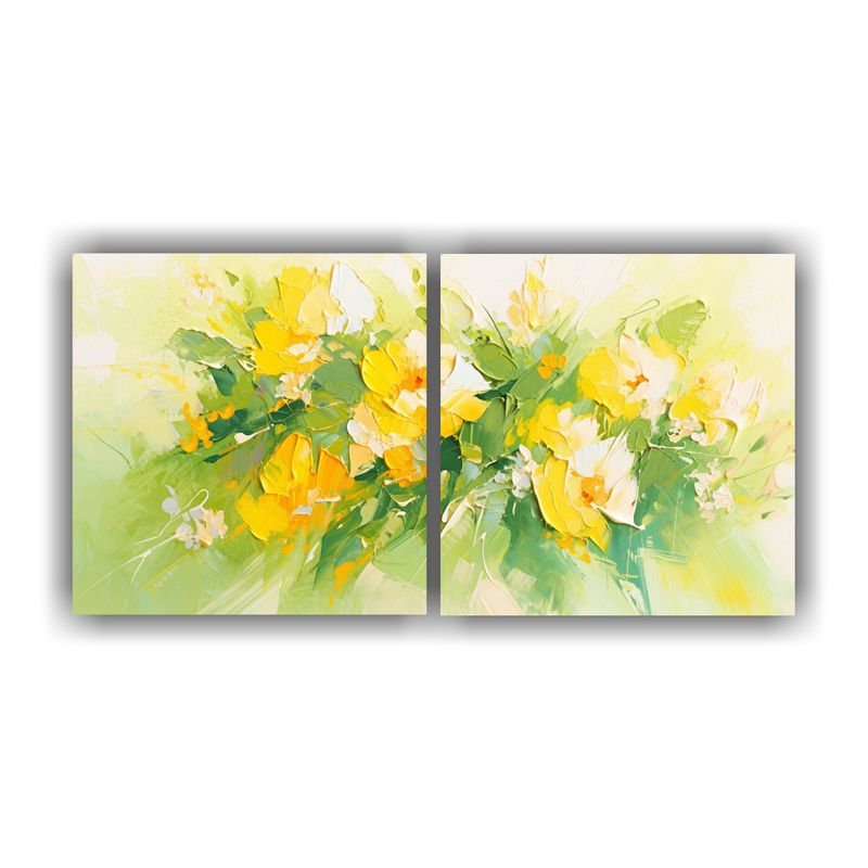 GENERICO - Cuadro Temático Amarillo Y Verde De Flores En Lienzo 160x80cm