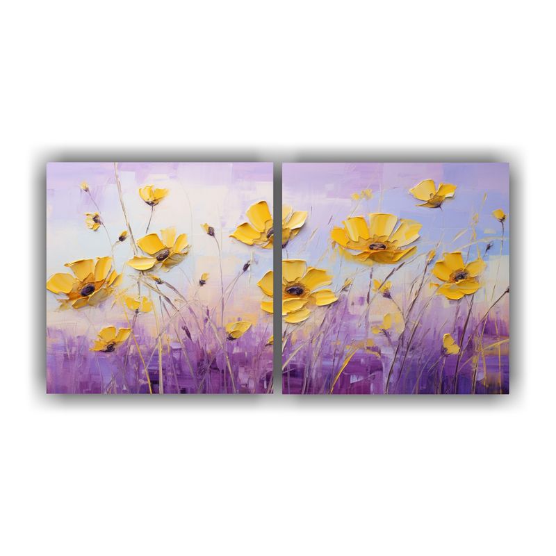 GENERICO - Pintura En Lienzo De Flores Amarillas Y Moradas En Decoraci 160x80cm