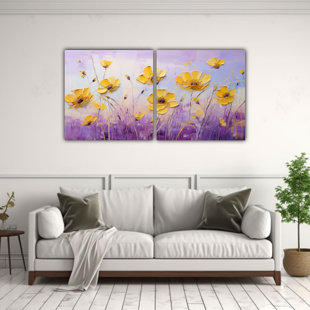 GENERICO - Pintura En Lienzo De Flores Amarillas Y Moradas En Decoraci 160x80cm