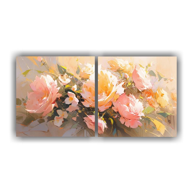 GENERICO - Pintura Floral Amarilla Y Rosada En Lienzo Para Decoración  160x80cm