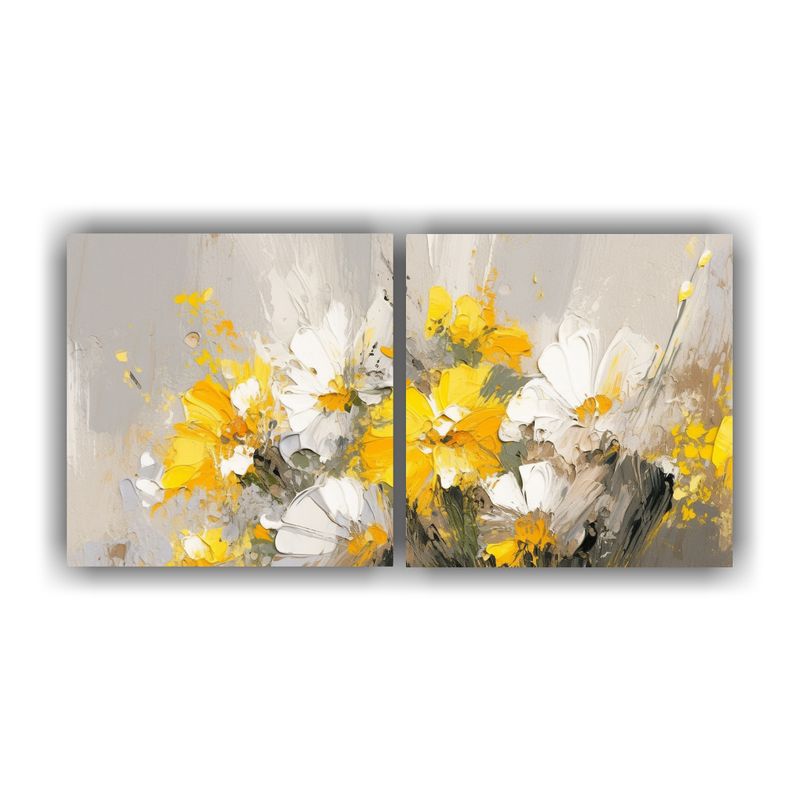GENERICO - Cuadro Lienzo Tela Sala Flores Amarillo Y Plateado 160x80cm