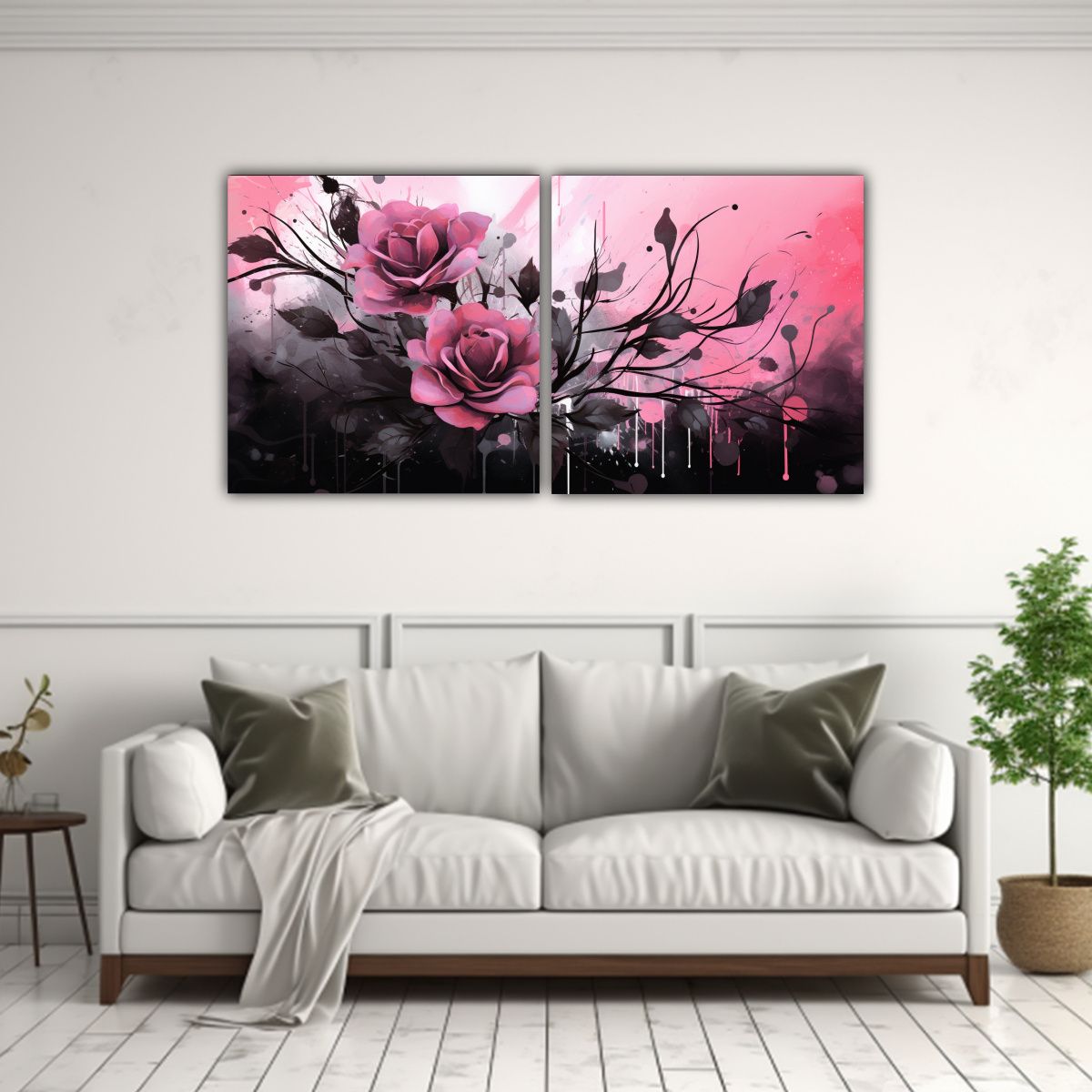 GENERICO - Cuadros De Concepto Para Oficina En Negro Y Rosa, Atmosfera  160x80cm